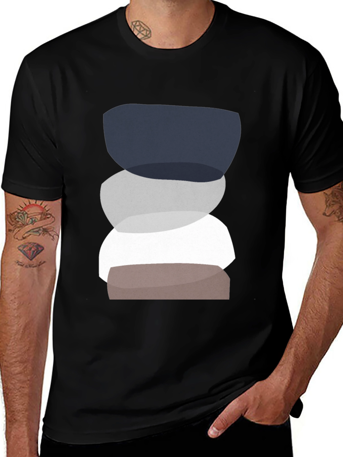 Abstract Stacking Stone Graphic Tee - Modern Casual Shirt