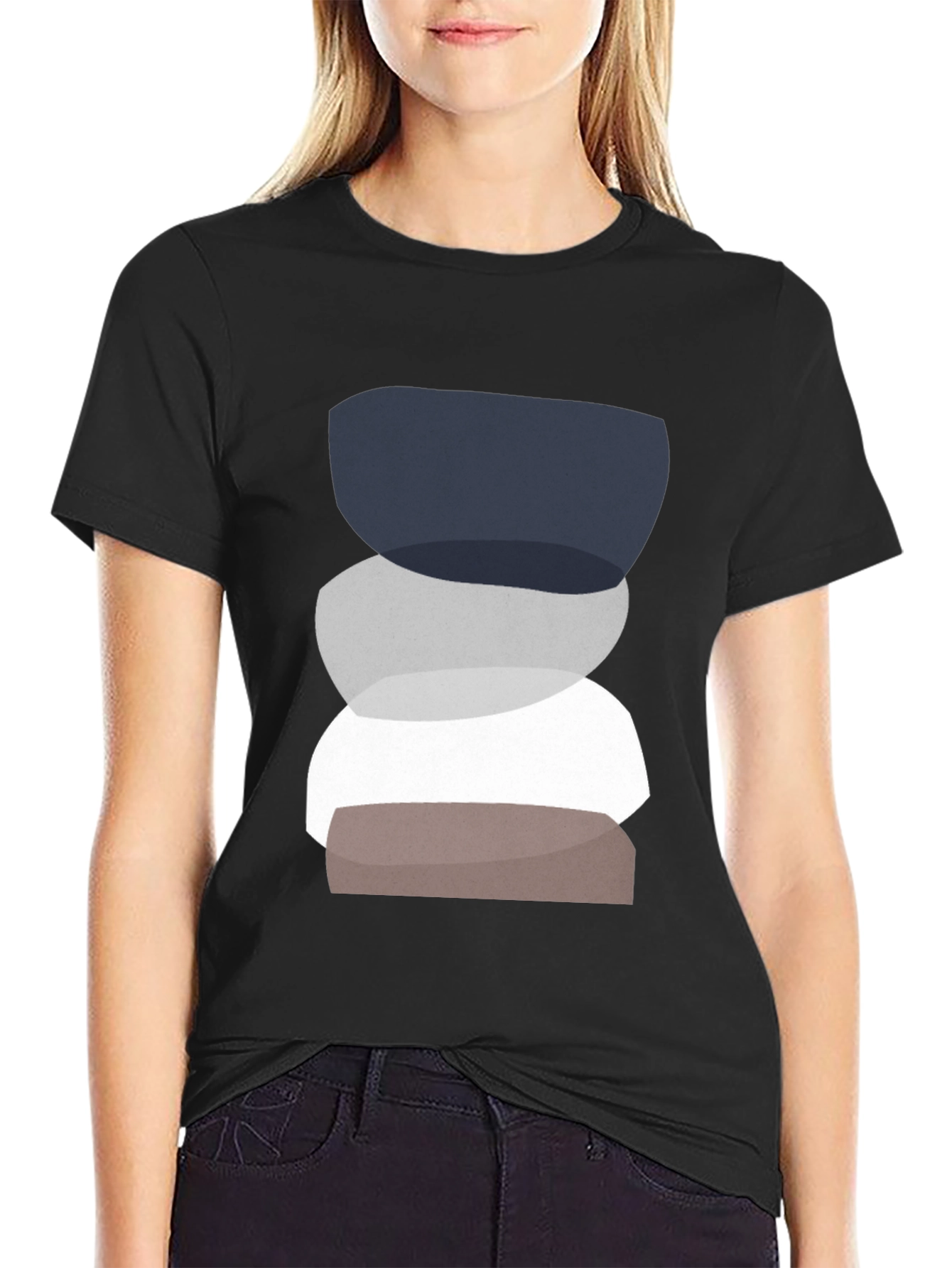 Abstract Stacking Stone Graphic Tee - Modern Casual Shirt