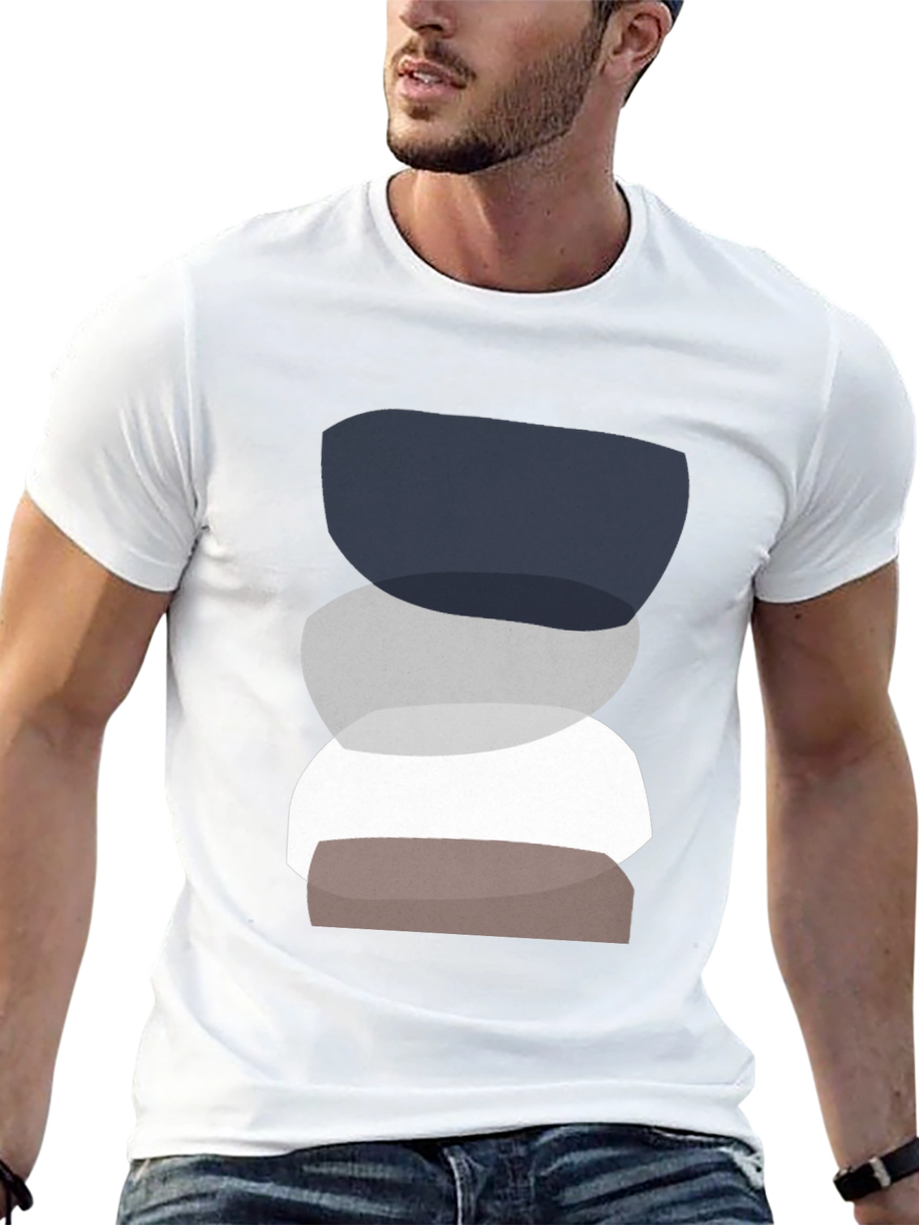 Abstract Stacking Stone Graphic Tee - Modern Casual Shirt