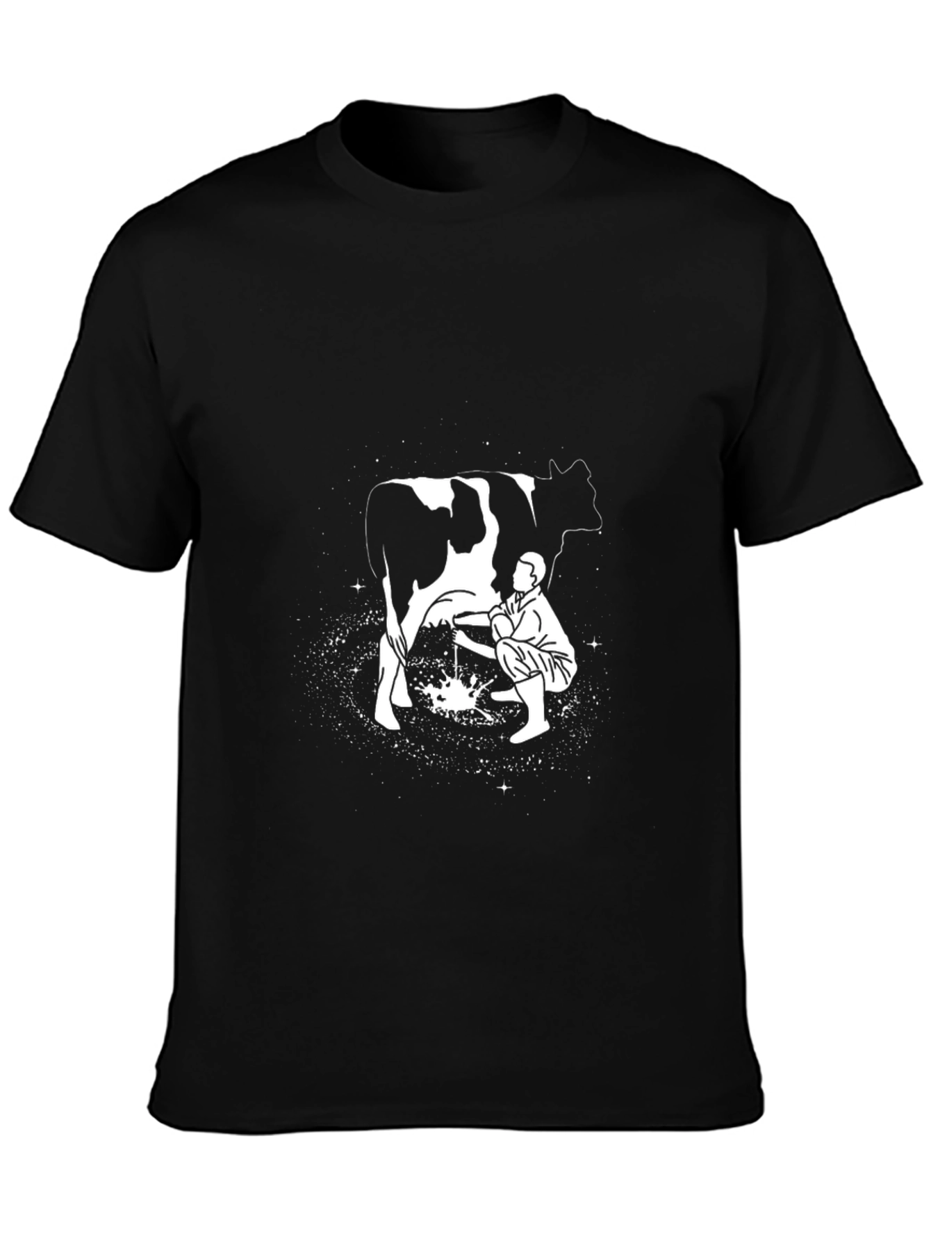 Man Milking Cow Graphic Tee - Black