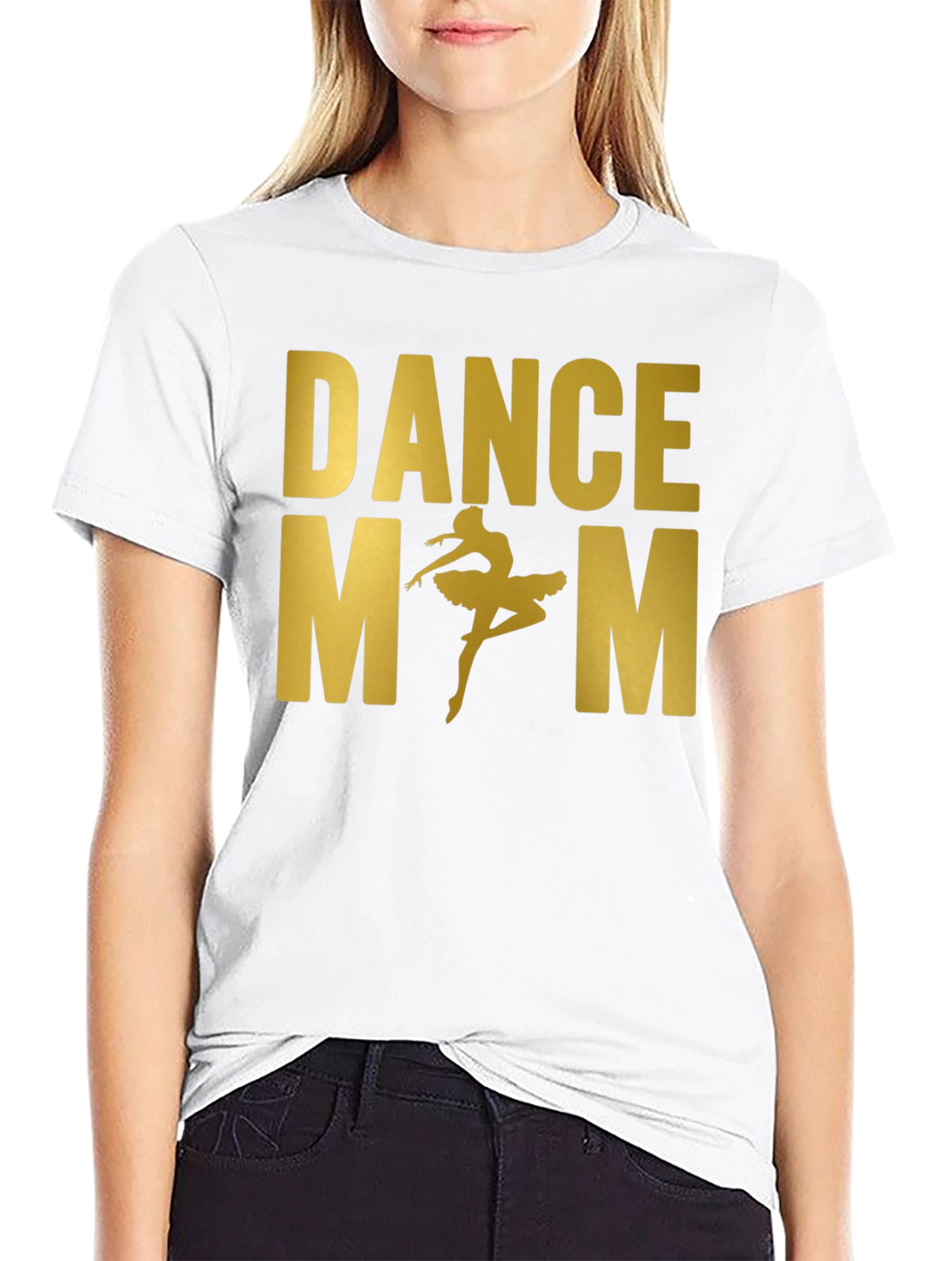 Dance Mom Tee - Gold Text Ballerina Black T-Shirt