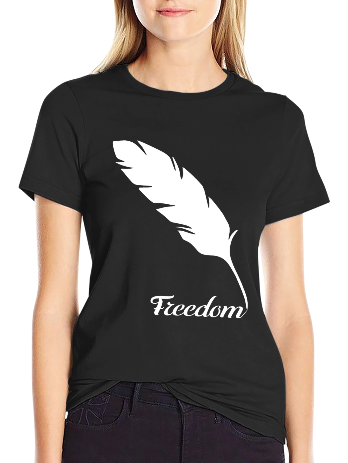 Freedom Feather Graphic Tee - Soft Black Cotton