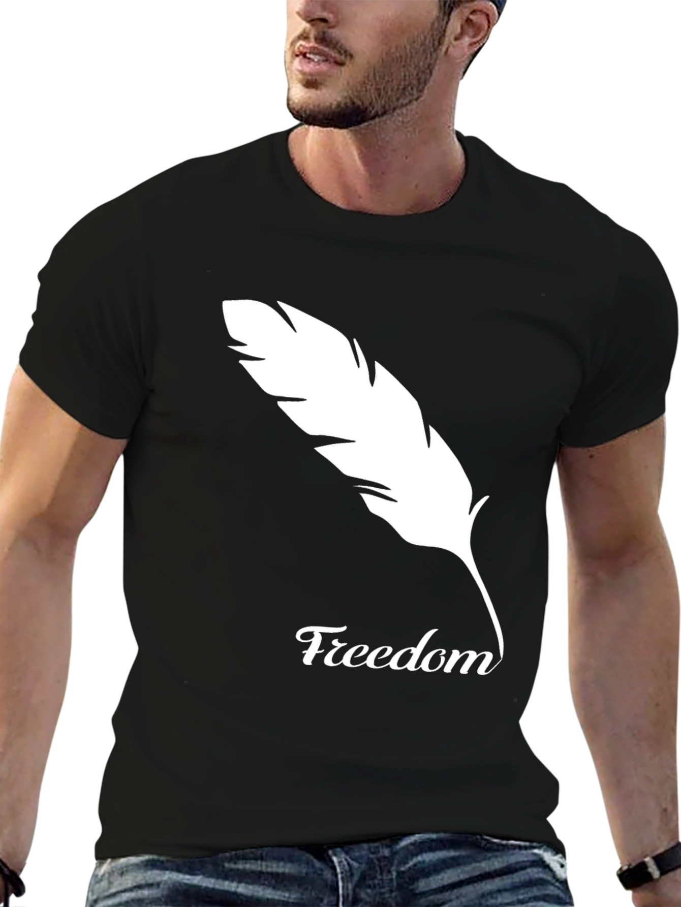 Freedom Feather Graphic Tee - Soft Black Cotton