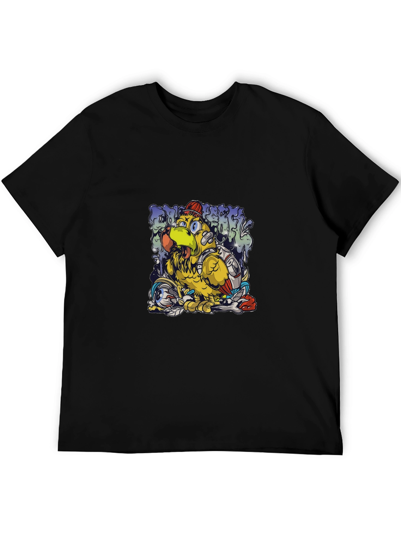 Cool Cartoon Bird Graphic Black T-Shirt