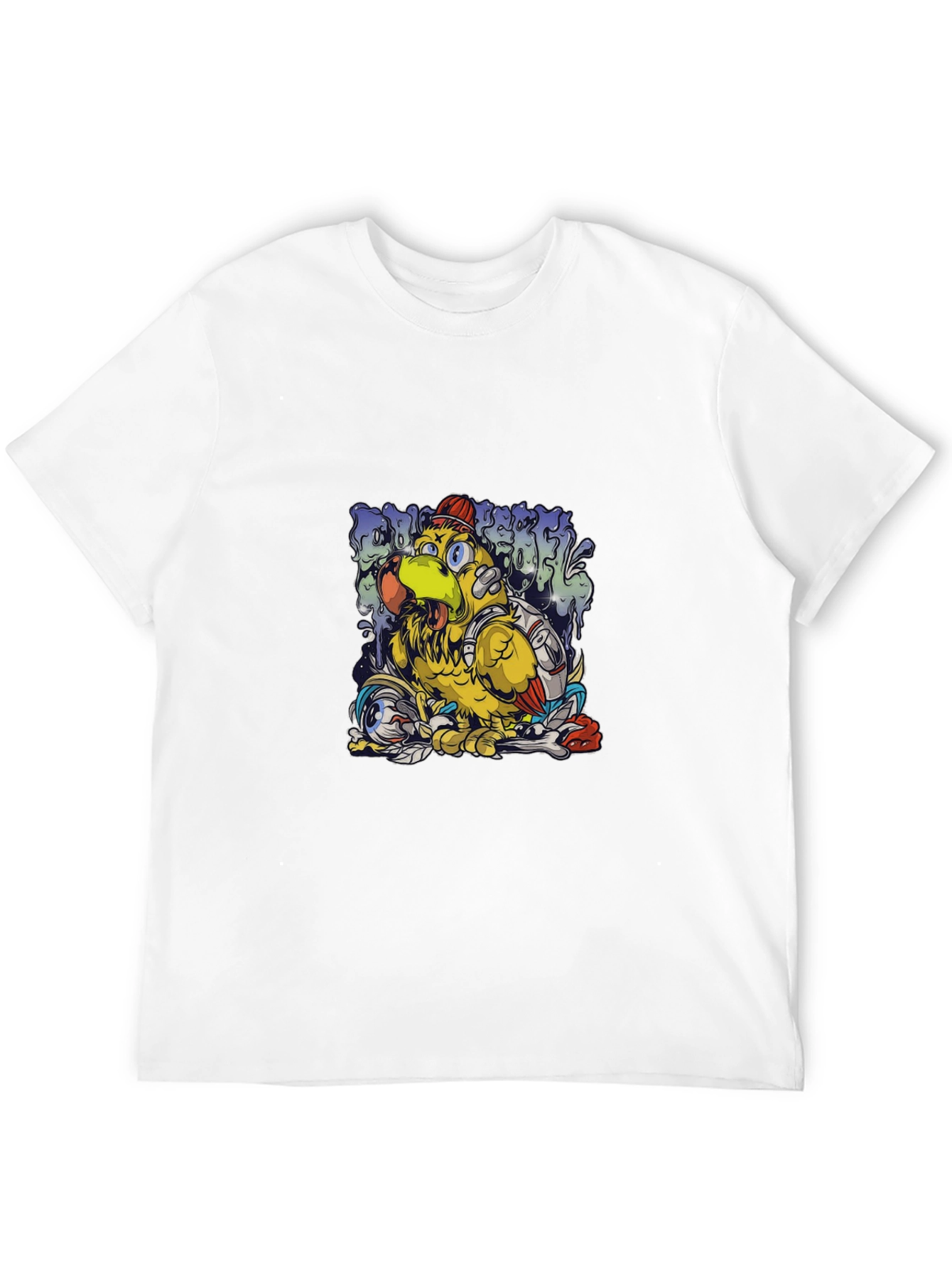 Cool Cartoon Bird Graphic Black T-Shirt