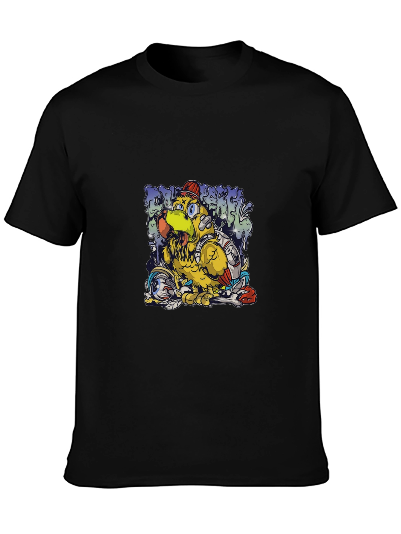 Cool Cartoon Bird Graphic Black T-Shirt