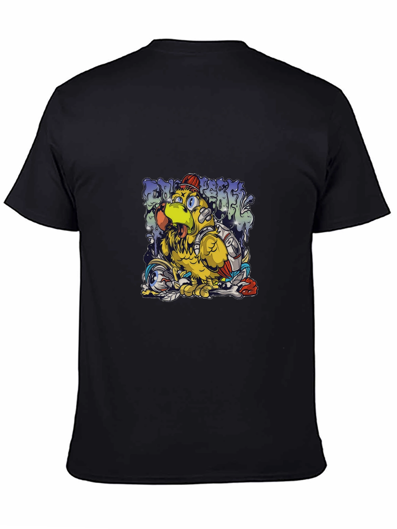Cool Cartoon Bird Graphic Black T-Shirt