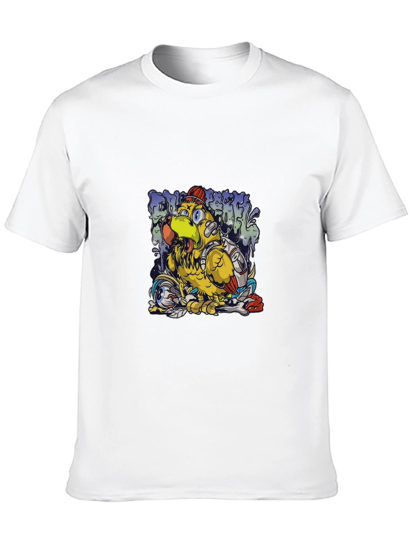 Cool Cartoon Bird Graphic Black T-Shirt