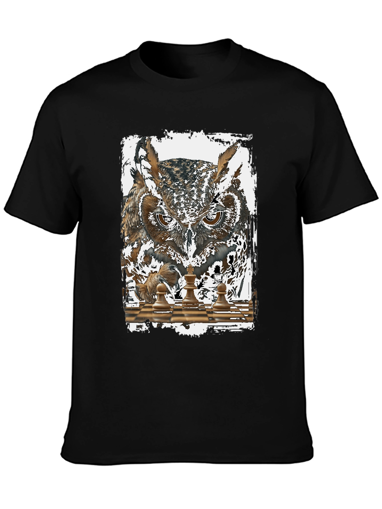 Owl Chess Graphic T-Shirt - Mens Black Tee
