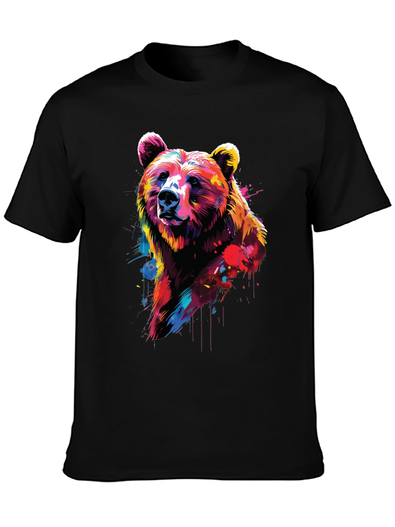 Vibrant Bear Graphic Black T-Shirt