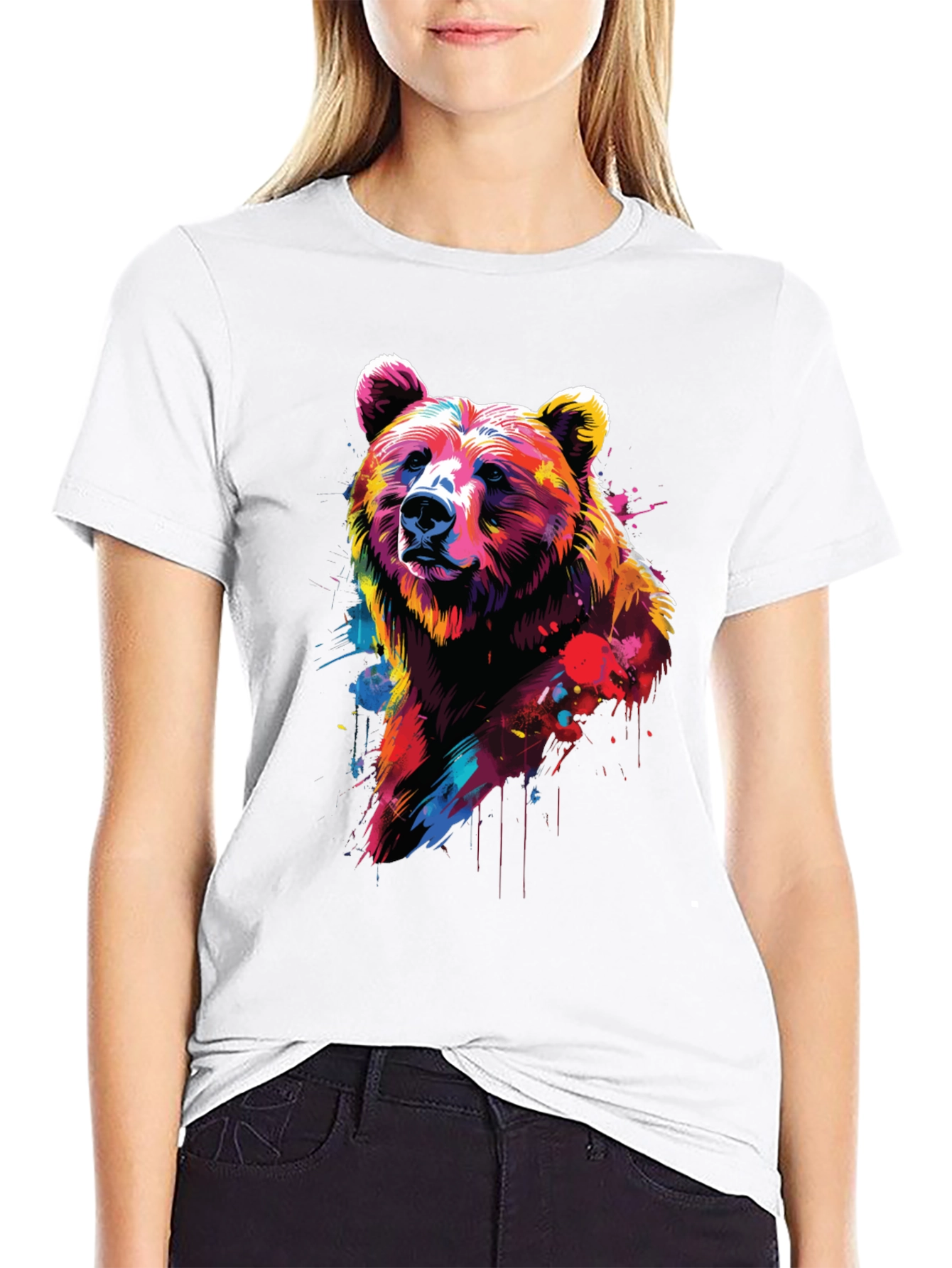 Vibrant Bear Graphic Black T-Shirt