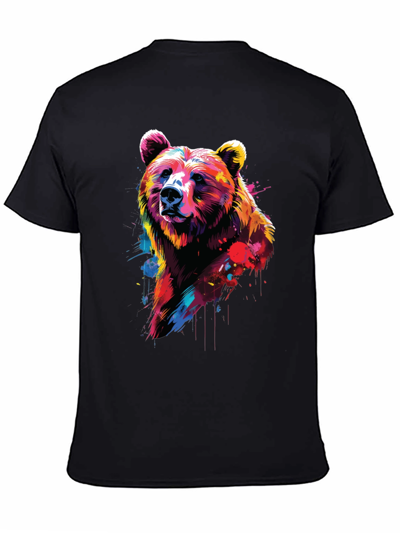 Vibrant Bear Graphic Black T-Shirt