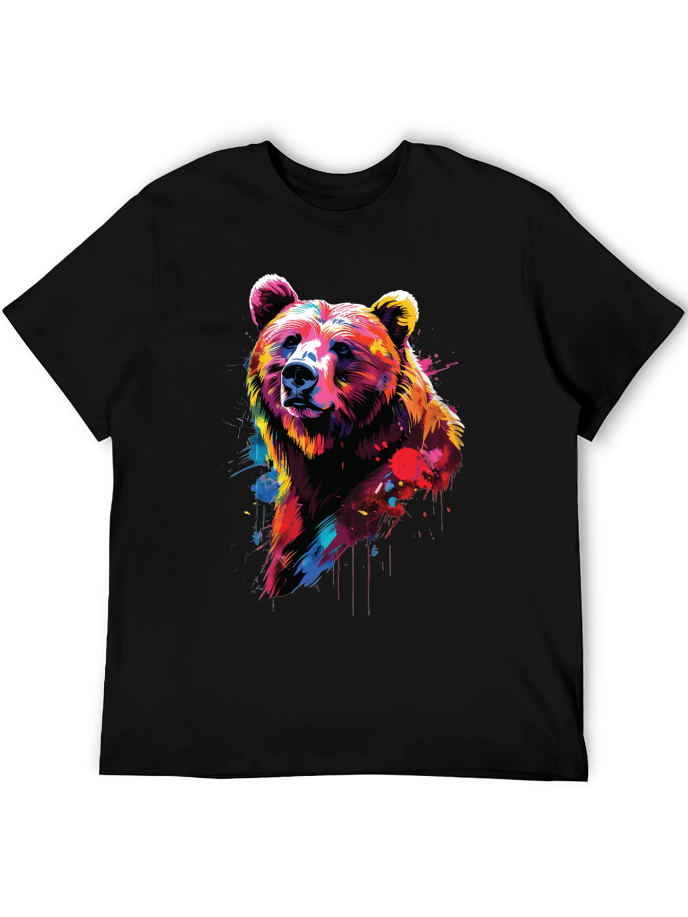 Vibrant Bear Graphic Black T-Shirt