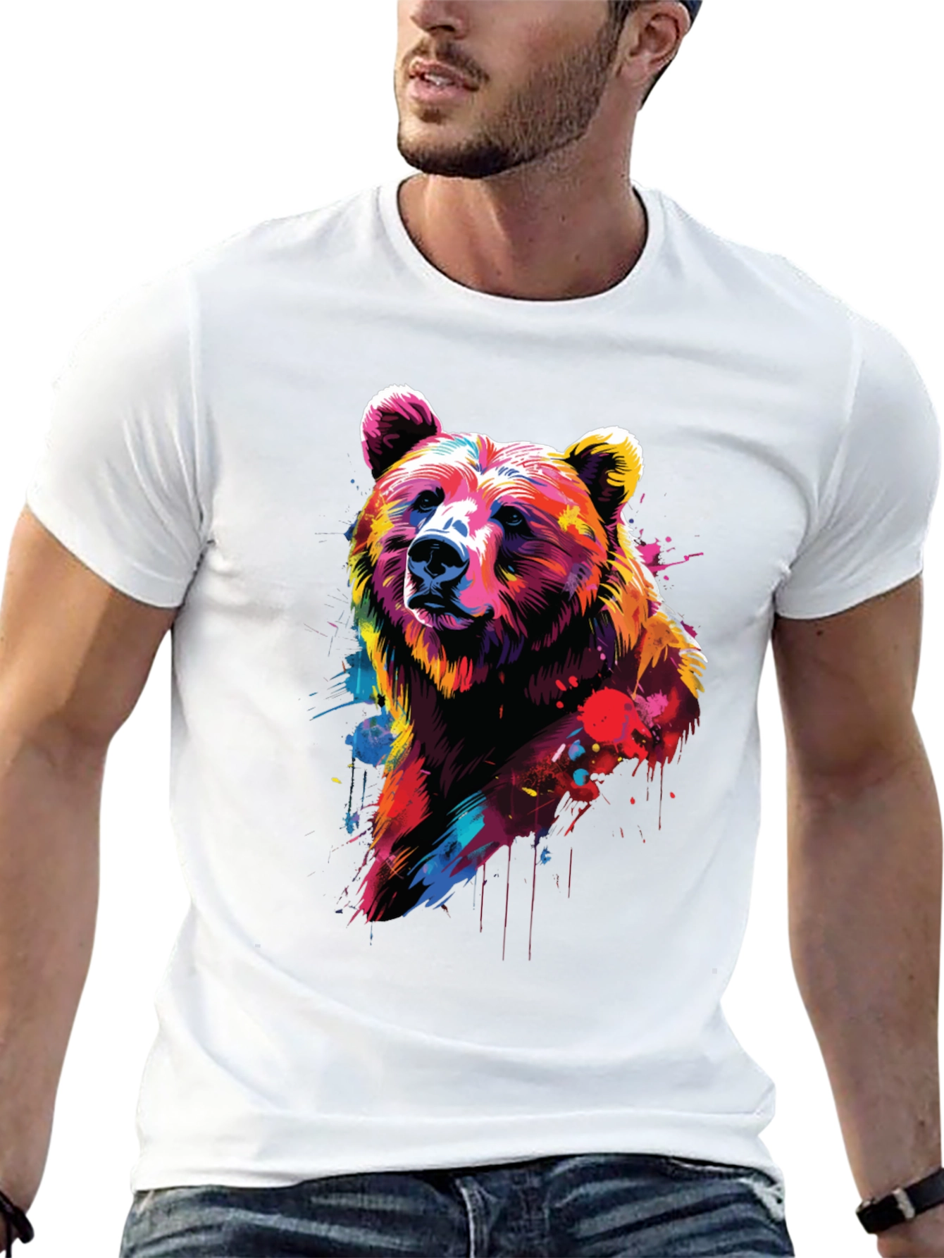 Vibrant Bear Graphic Black T-Shirt