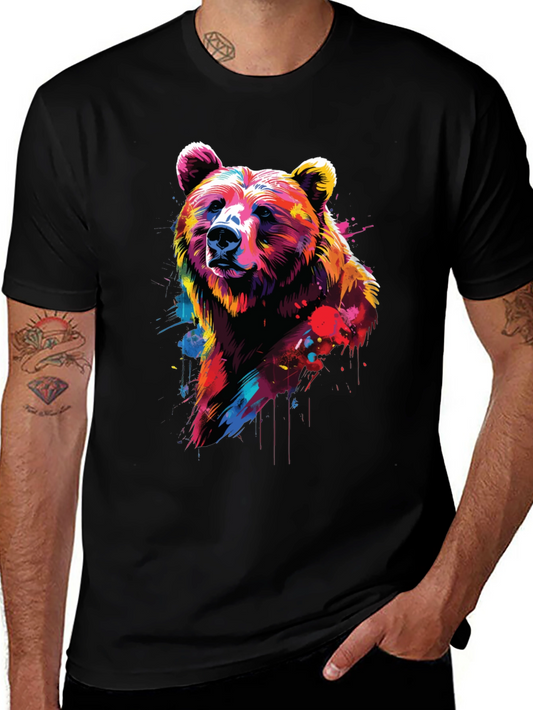 Vibrant Bear Graphic Black T-Shirt