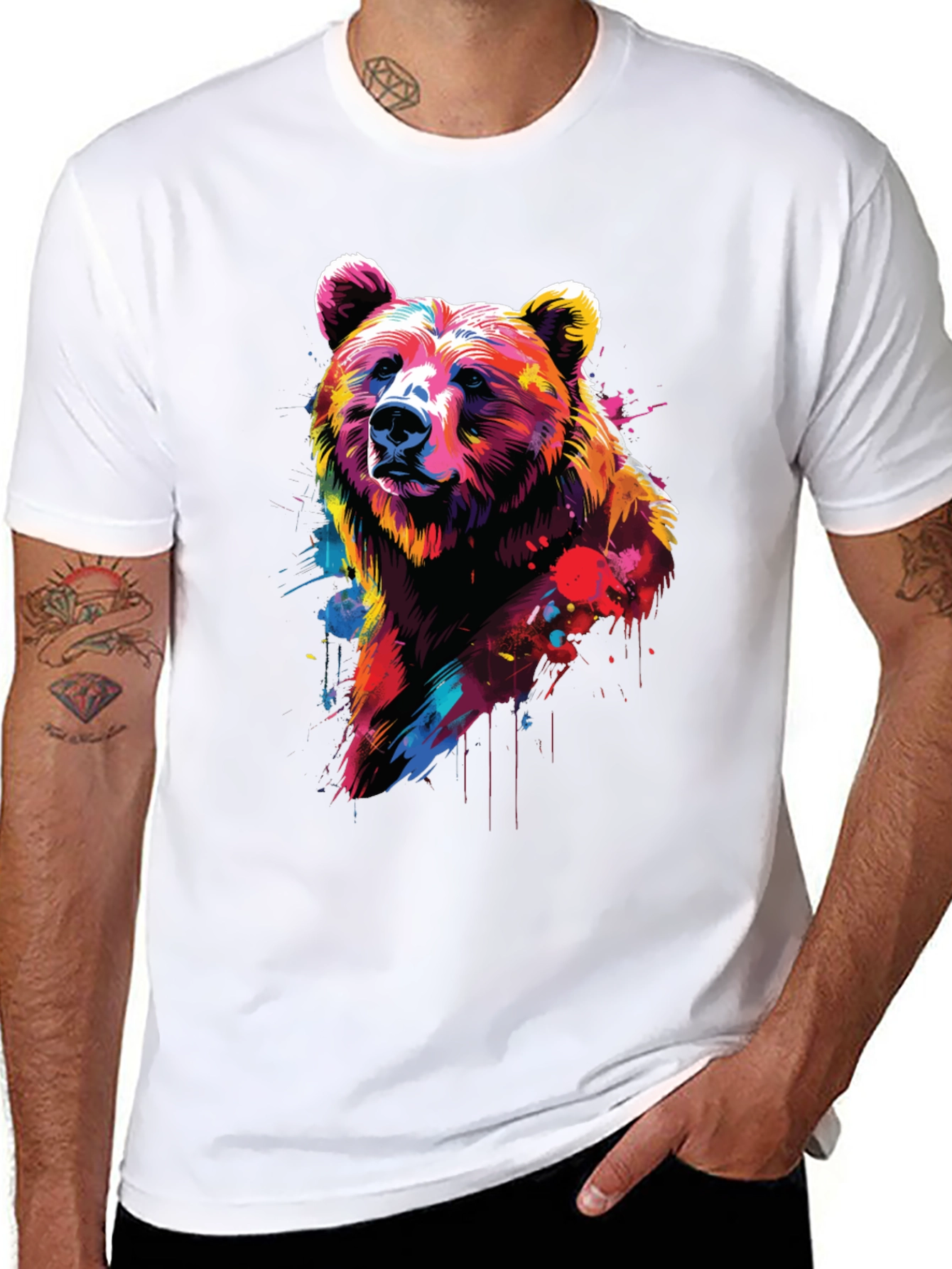 Vibrant Bear Graphic Black T-Shirt