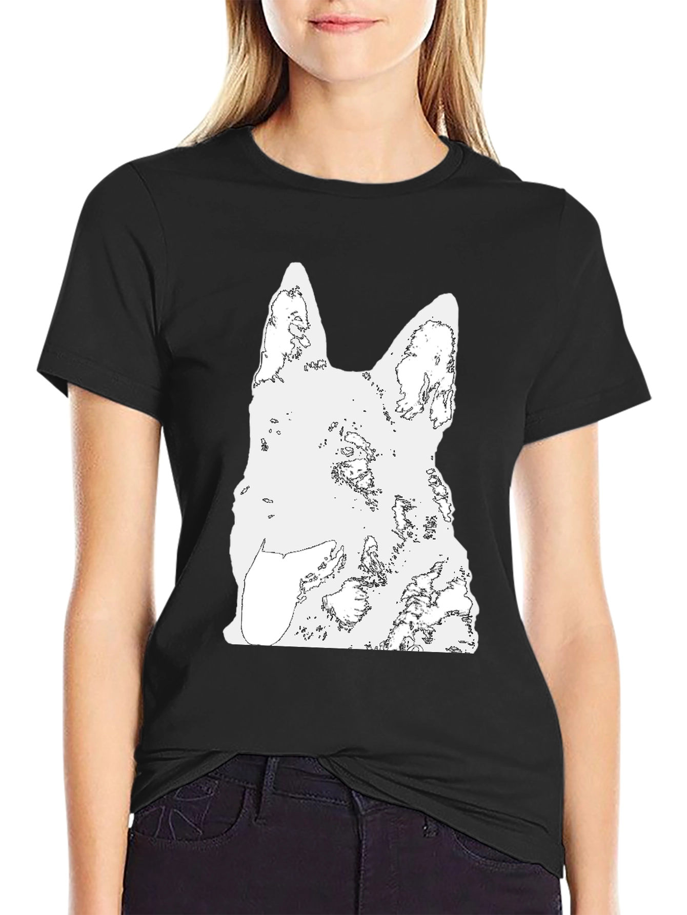 German Shepherd Outline Black Tee