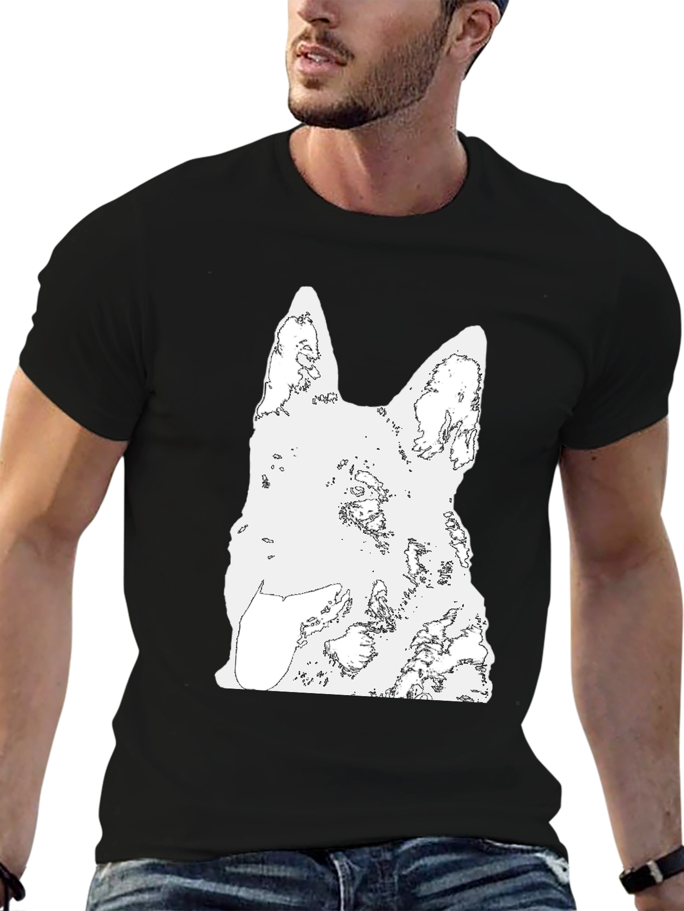 German Shepherd Outline Black Tee