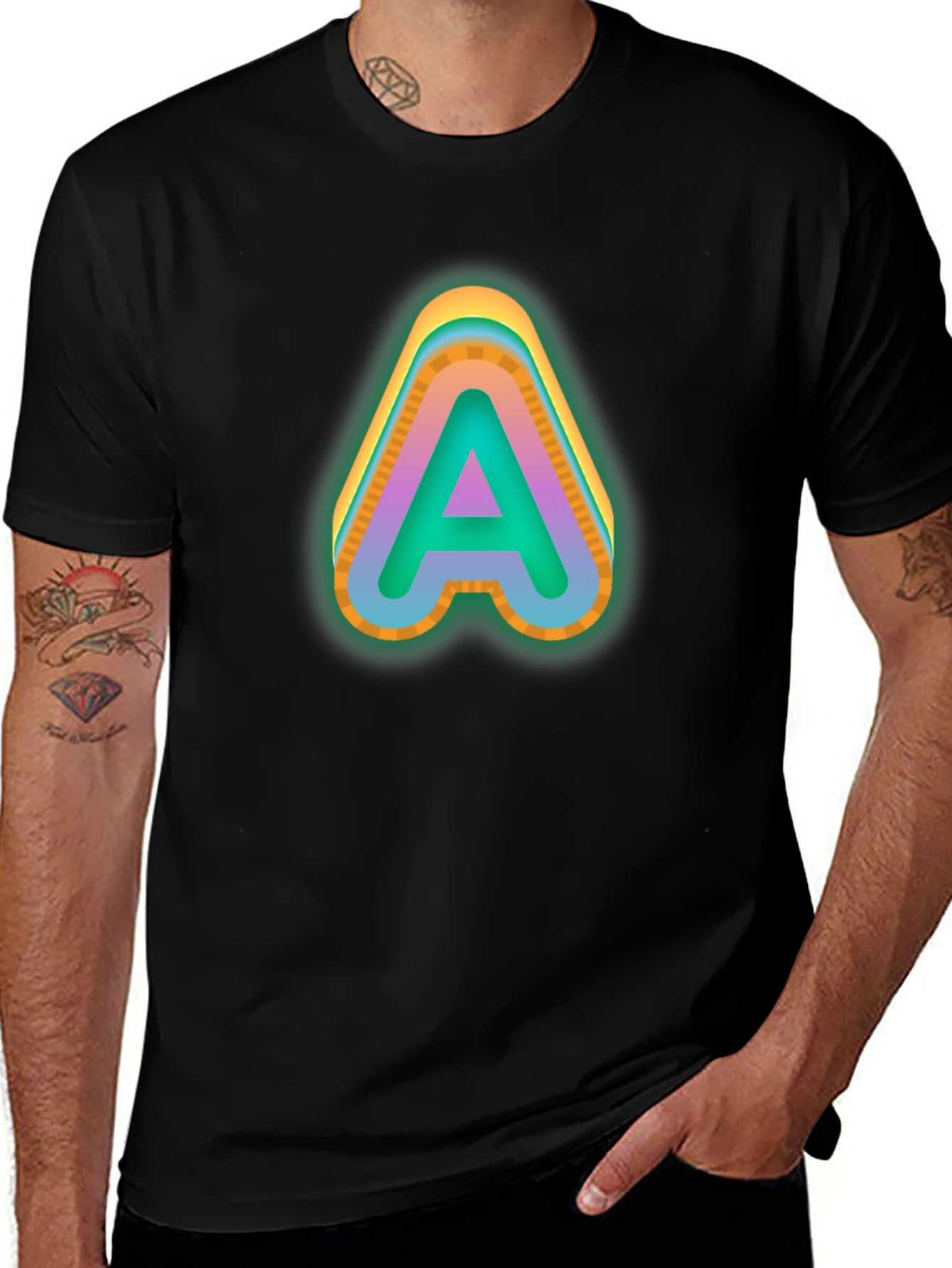 Letter A Graphic Tee - Neon Style T-Shirt